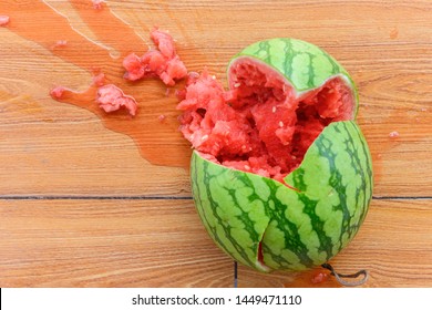 Top View Smashed Watermelon On The Ground