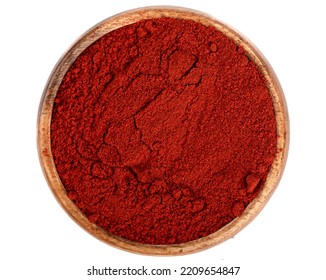 Top View Of Smoked Red Paprika In A Wooden Bowl. Close Up.