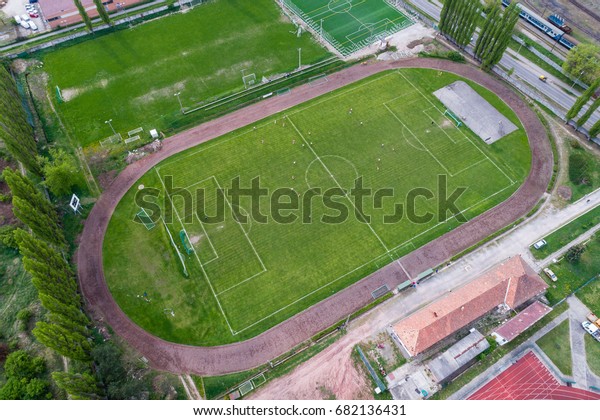 Top view of soccer\
field or football field