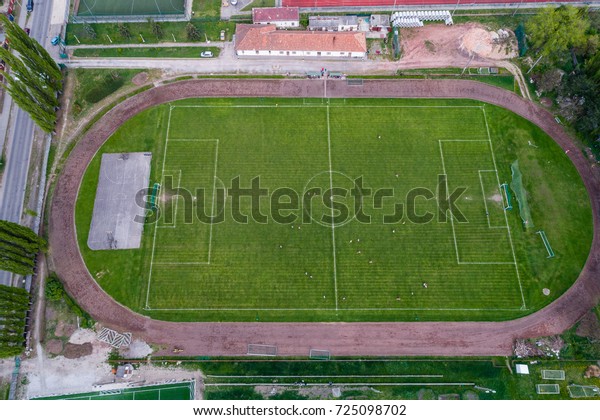 Top view of soccer\
field or football field