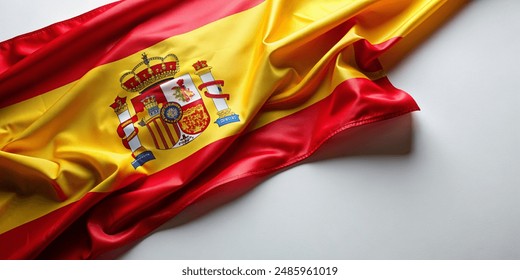 Top view of a Spanish flag on a white surface, featuring ample empty space for text - Powered by Shutterstock