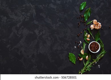 Top view of spices on dark vintage background.  - Powered by Shutterstock