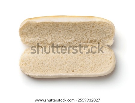 Top view of splitted empty hot dog bun isolated on white