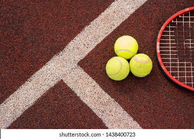 Top View Of Sports Gear For Game Of Tennis On Stadium