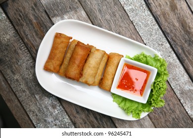 Top View Spring Rolls Food