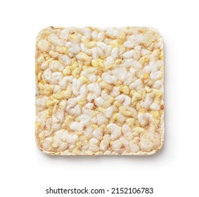 Top View Of Square Puffed Wholegrain Rice Crispbread Isolated On White