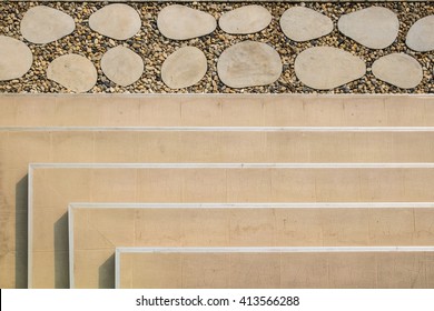 Top View Of Stair Steps And Small Stones In The Middle Of Walking Way For Background