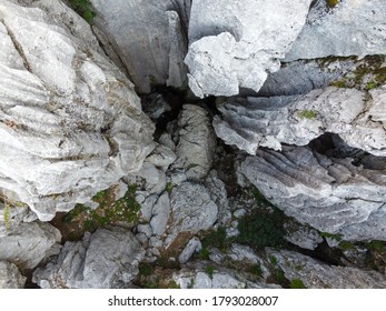 top view of steep sharp rocks.