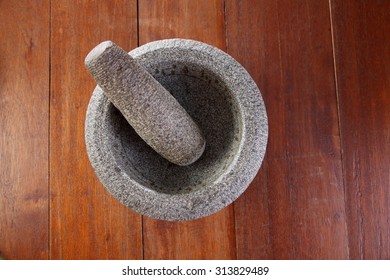 Top View Of Stone Mortar And Pestle