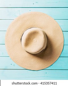 Top View Of Straw Beach Hat