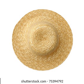 Top View Of Straw Hat On White