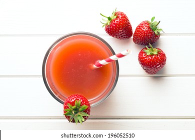 Top View Of Strawberry Juice In Glass