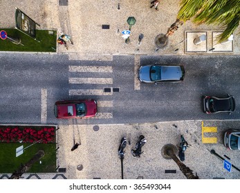 Top View Of Street With Palm Trees In A Beach