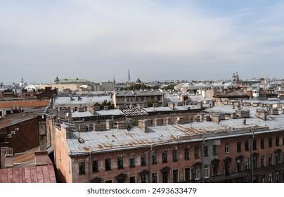 Top view of the streets and rooftops of St. Petersburg, Russia