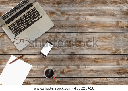 Similar – Desktop office mix on a wooden table