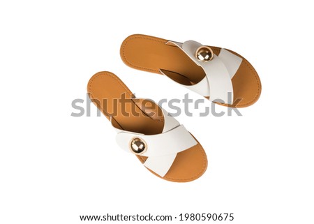 Top view of stylish summer women's sandals isolated on a white background. Comfortable summer women's shoes.