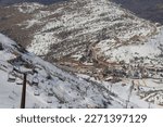 top view of The summit of Mount Hermon is covered with snow in winter, in the area of the ski slopes. Israel