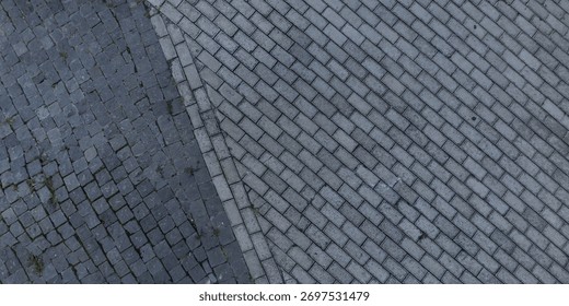 top view of the surface of a pedestrian path with paving slabs