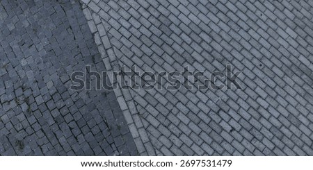top view of the surface of a pedestrian path with paving slabs