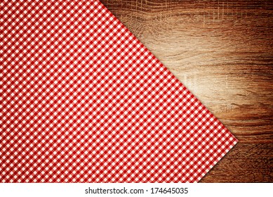 Top View Of Table Cloth, Kitchen Napkin On Wooden Table As Background