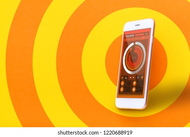 Top view tablet, smartphone, computer. Digital technology. Innovative implementation in business. Internet applications. Tablet phone and camera. Developing. Vibrant colors