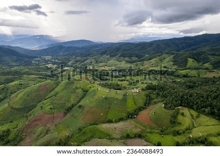 Top view Terraced rice field at Mae Cham Chiangmai Northern Thailand