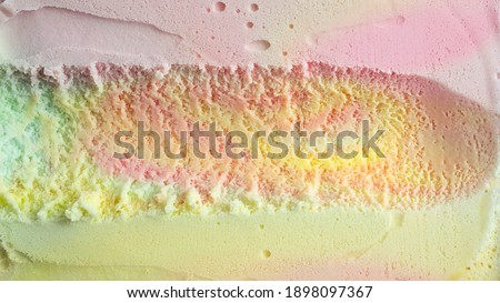 Top view Texture Rainbow colorful flavored ice cream, Food concept.