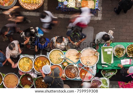 Top view of a Thai street food ,The market in Thailand is full of food. And will sell on the street.