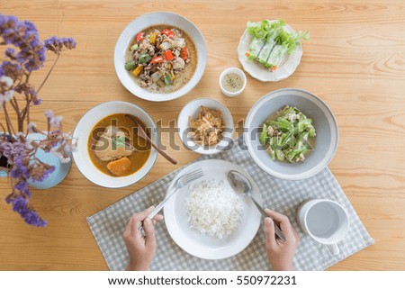 Top view of Thai traditional food breakfast set.