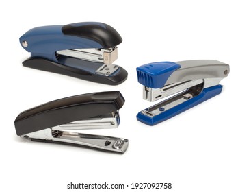 Top view of three staplers isolated on a white background. - Shutterstock ID 1927092758