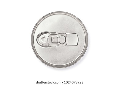 Top view of tin can with ring pull, Tin Can Lid isolated on white background