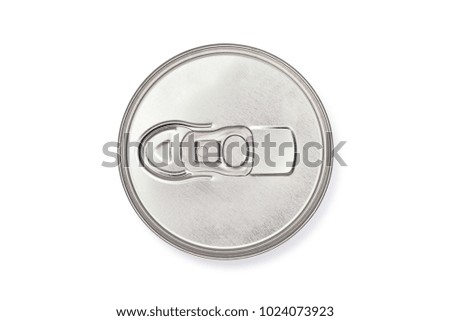 Top view of tin can with ring pull, Tin Can Lid isolated on white background