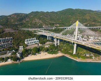 Top view of Ting Kau Bridge in Hong Kong