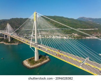 Top view of Ting Kau Bridge in Hong Kong