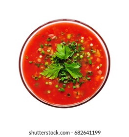 Top View Of Tomato Soup Isolated On White Background