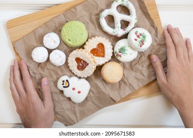 Top View Of Traditional Christmas Cookie Tray