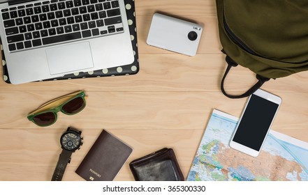 top view of travel accessories and preparation - Powered by Shutterstock