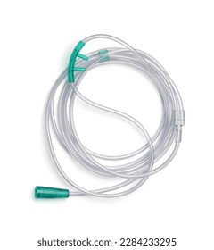 Top view of twin bore nasal oxygen breathing cannula isolated on white