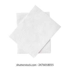 Top view of two folded tissue paper in stack is isolated on white background with clipping path.