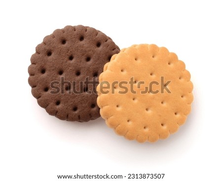 Top view of two sandwich biscuits isolated on white