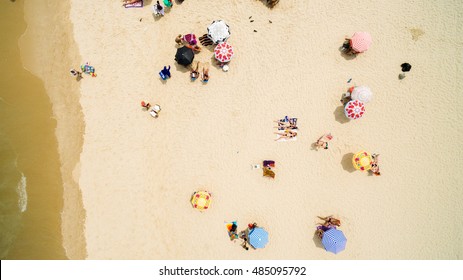 Top View of Umbrellas in a Copacabana Beach, Rio de Janeiro, Brazil