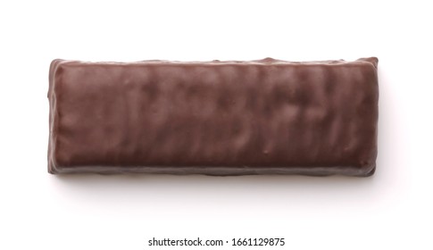 Top View Of Unwrapped Chocolate Bar Isolated On White