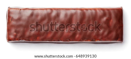 Top view of unwrapped chocolate bar isolated on white background. Opened chocolate stick with clipping path