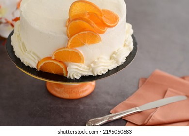 Top View Vanilla Cake With Orange Slices