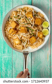 Top View Vegan Pad Thai With Tofu On Pan