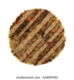 Top View Of A Veggie Burger Patty Isolated On A White Background. 