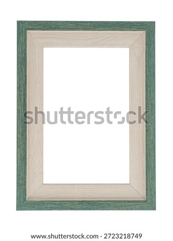 Top view vertical, rectangular old green wooden picture frame mockup, vintage style, an concept for displaying posters, photos, painting or gallery on the wall, isolated object on white background.