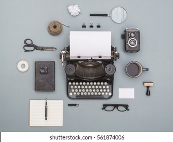 top view vintage old typewriter objects cloud