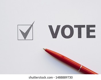 Top view voting checked box close-up