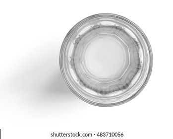 Top View Of Water Glass Cup On White Background With Clipping Path